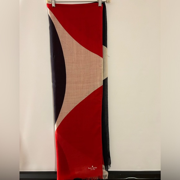 KATE SPADE WOMEN’S GEOMETRIC PRINT WOOL MULTI COLOR SCARF 31”x78” - Picture 8 of 9